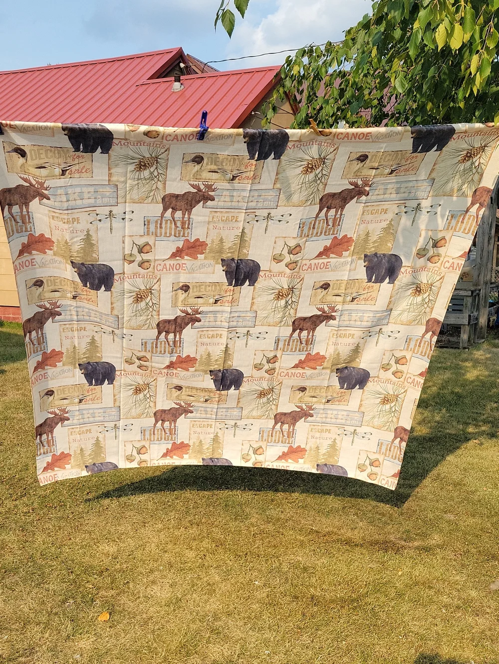 Bacova Nature Themed Mountain Lodge Shower Curtain Moose Bears Pine Trees.